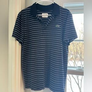 Lacoste Men's Navy and Grey Striped Polo